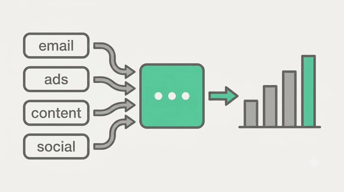 Email, ads, content and social feeding through an AI layer into rising marketing results