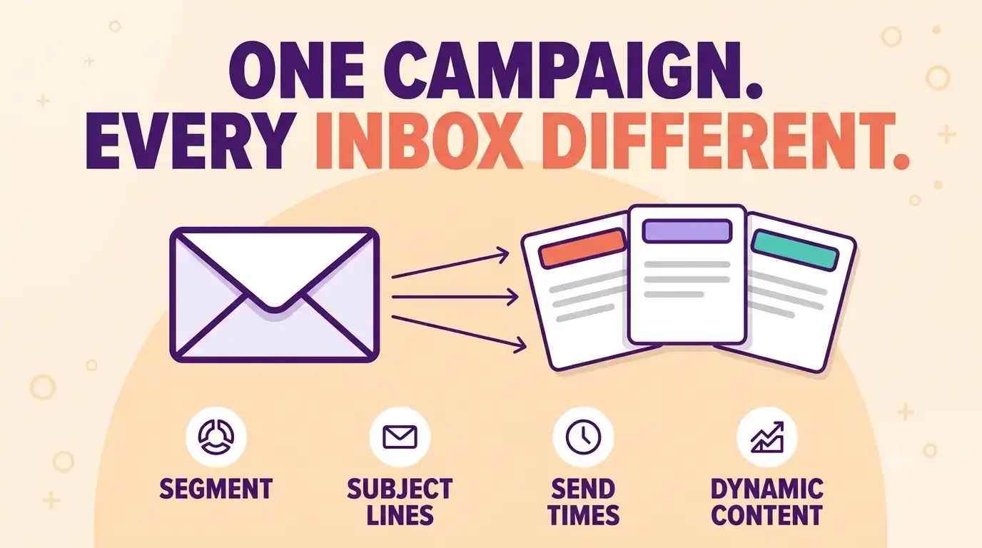One email campaign splitting into three personalised versions for different recipients