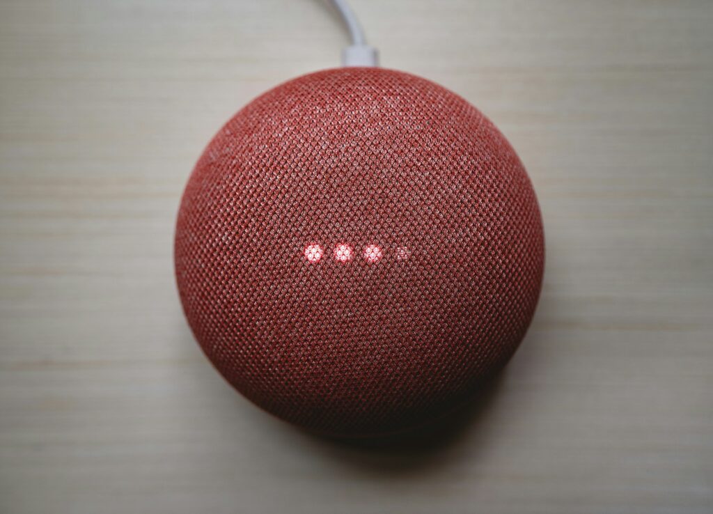 a red alexa voice device answering 'what is GEO' a red alexa voice device answering 'what is GEO'