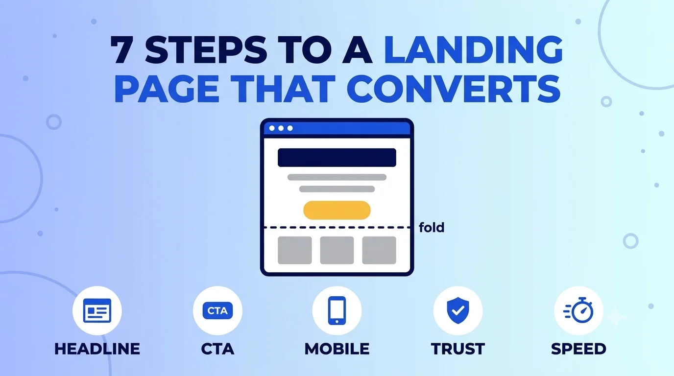 A landing page wireframe showing a headline, a call to action above the fold, and trust elements below