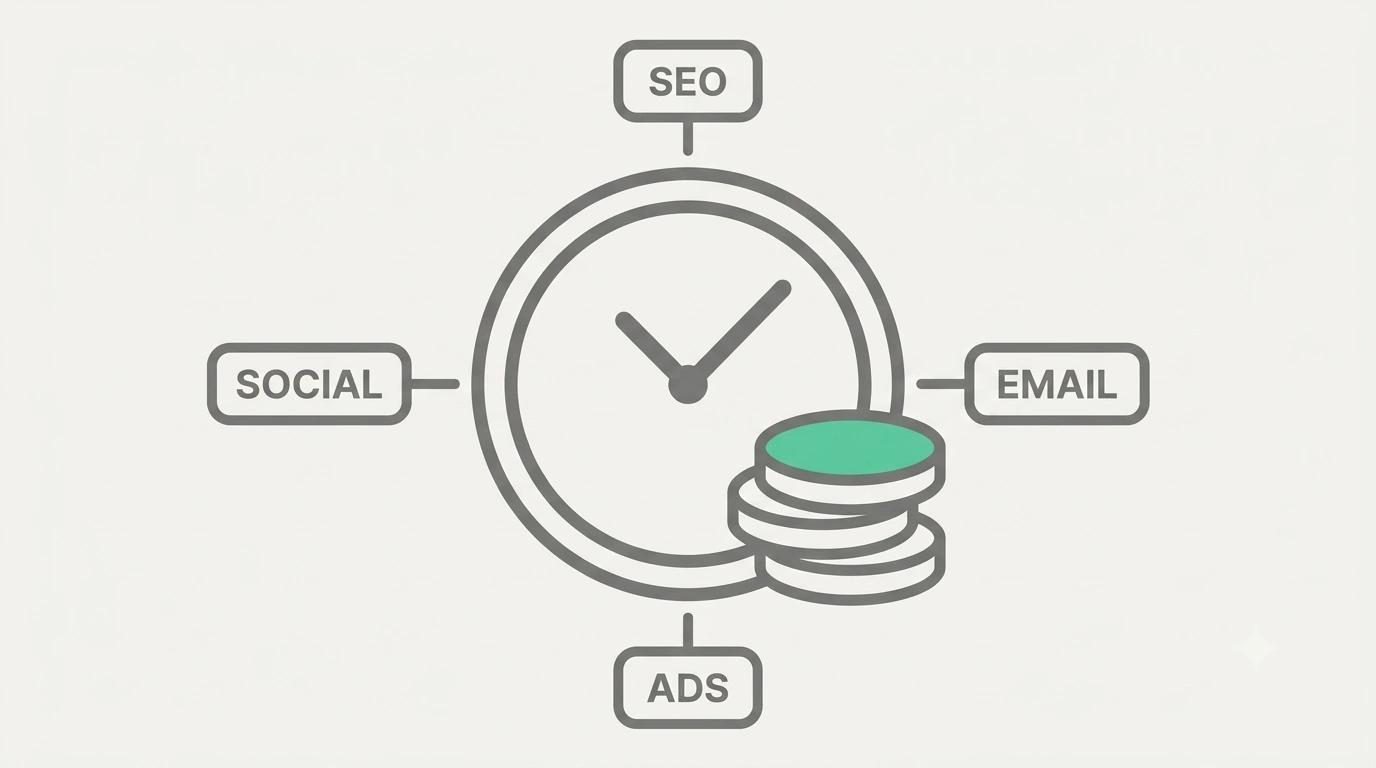 A small marketing budget spread across four channels, with one delivering the biggest return