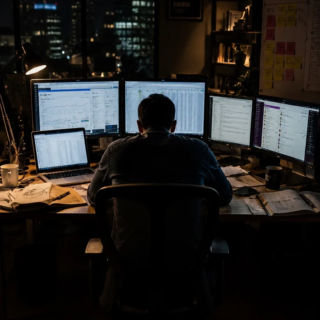 An entrepreneur struggling to grow his business with his laptop