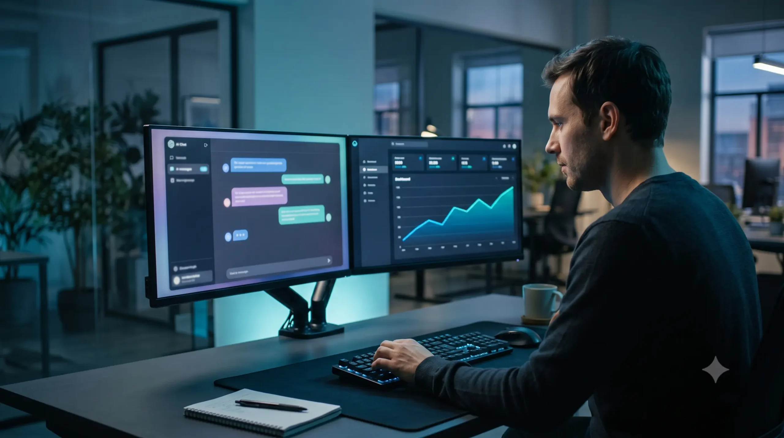 Analyst reviewing AI citation data across chat and analytics screens
