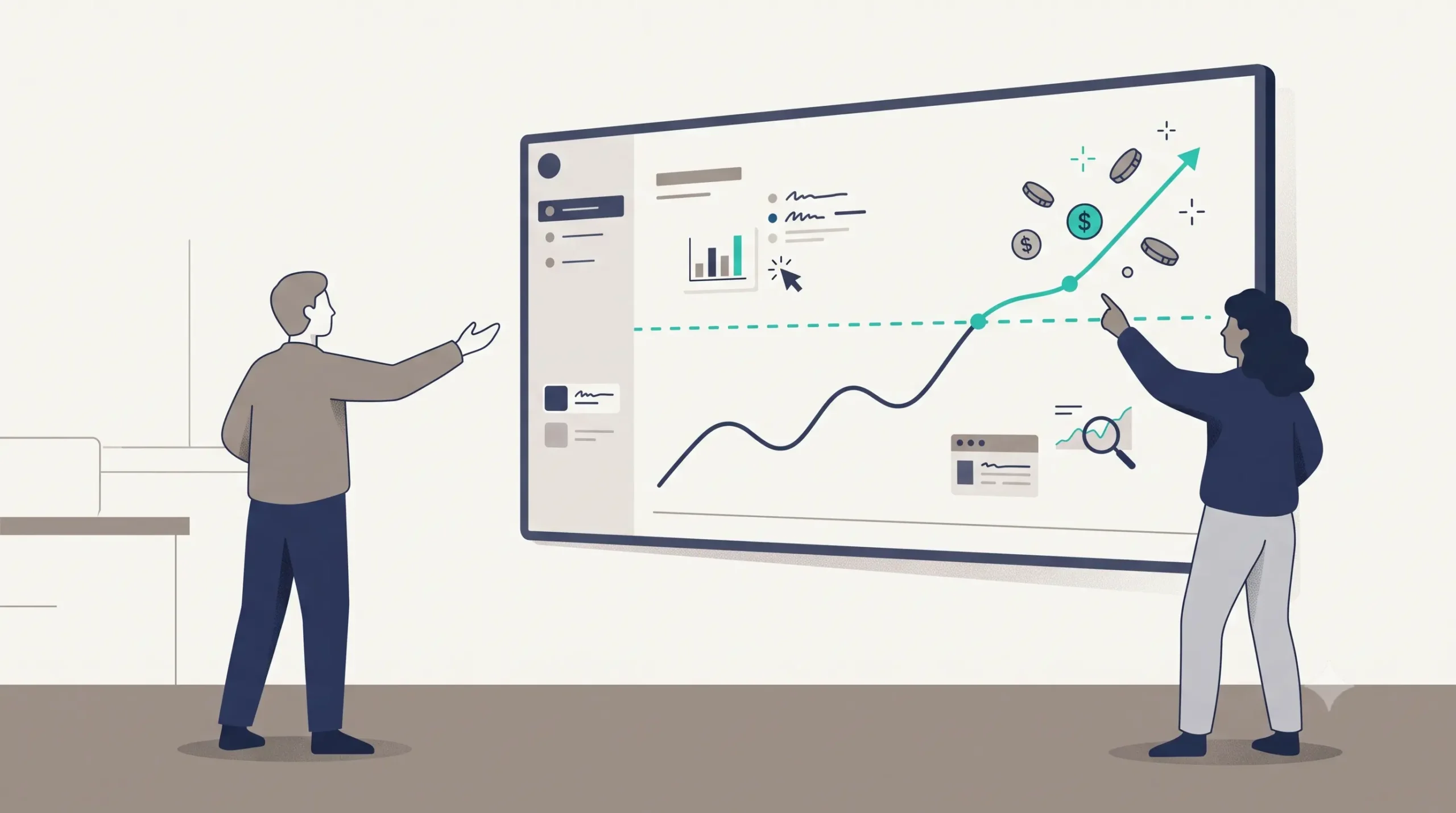Two people reviewing a performance dashboard
